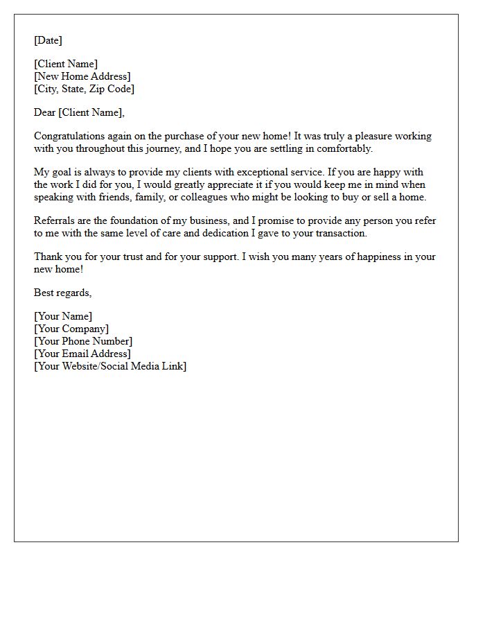 New Homeowner Post-Closing Referral Request Letter