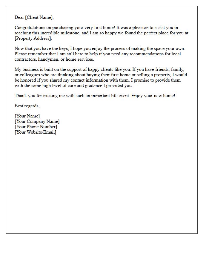 First-Time Buyer Congratulations And Referral Letter
