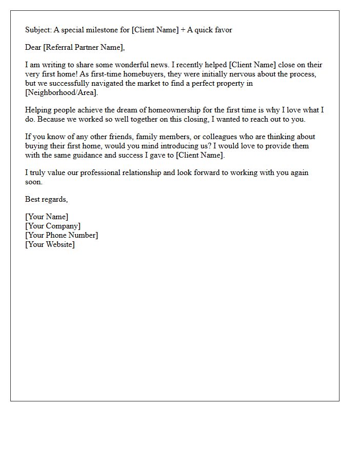 First-Time Homebuyer Success Story Referral Letter