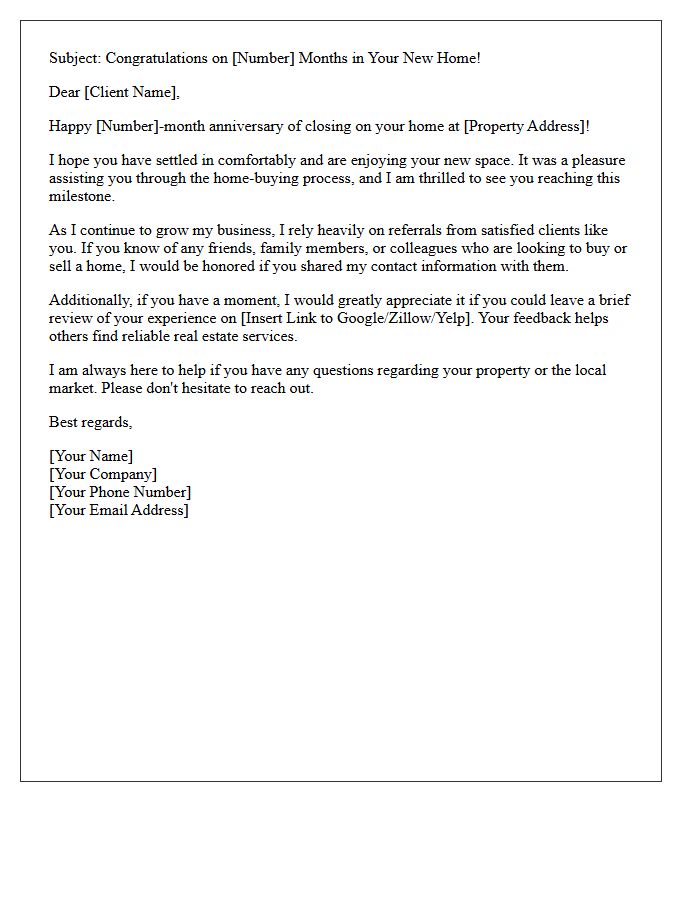 New Buyer Milestone And Referral Request Letter