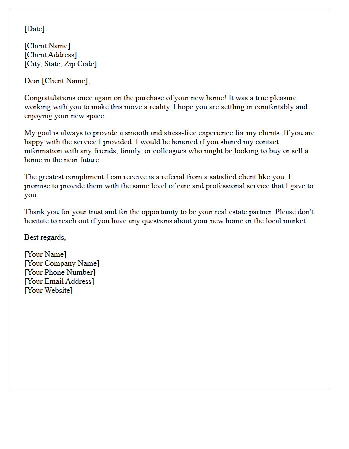 Happy Homeowner Post-Closing Referral Letter