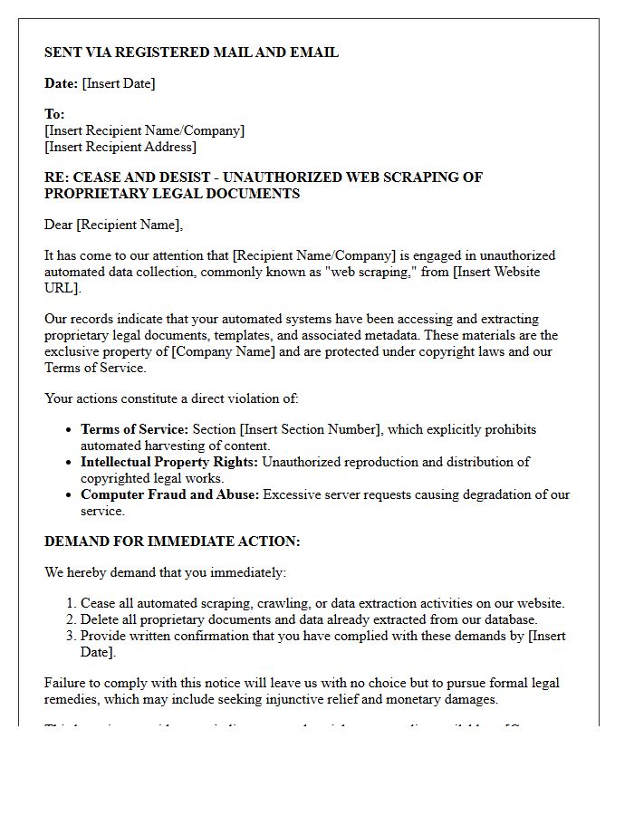 Proprietary Legal Document Web Scraping Warning Letter