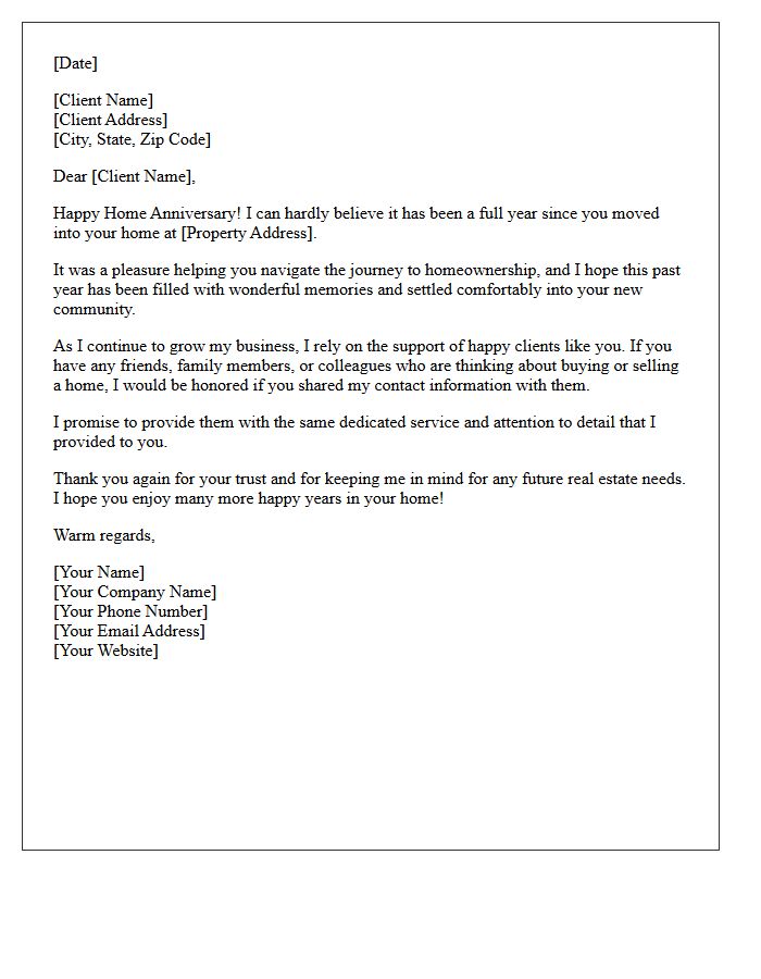 Twelve Months in Your Home Anniversary Referral Request Letter