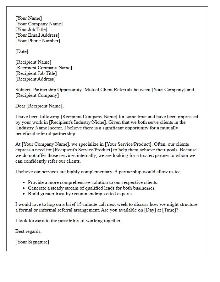 Mutual Client Referral Partnership Request Letter