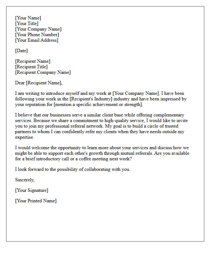 Introduction and Referral Network Invitation Letter