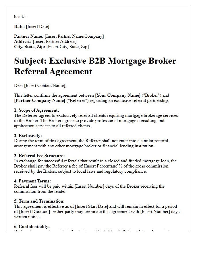 Exclusive B2B Mortgage Broker Referral Agreement Letter