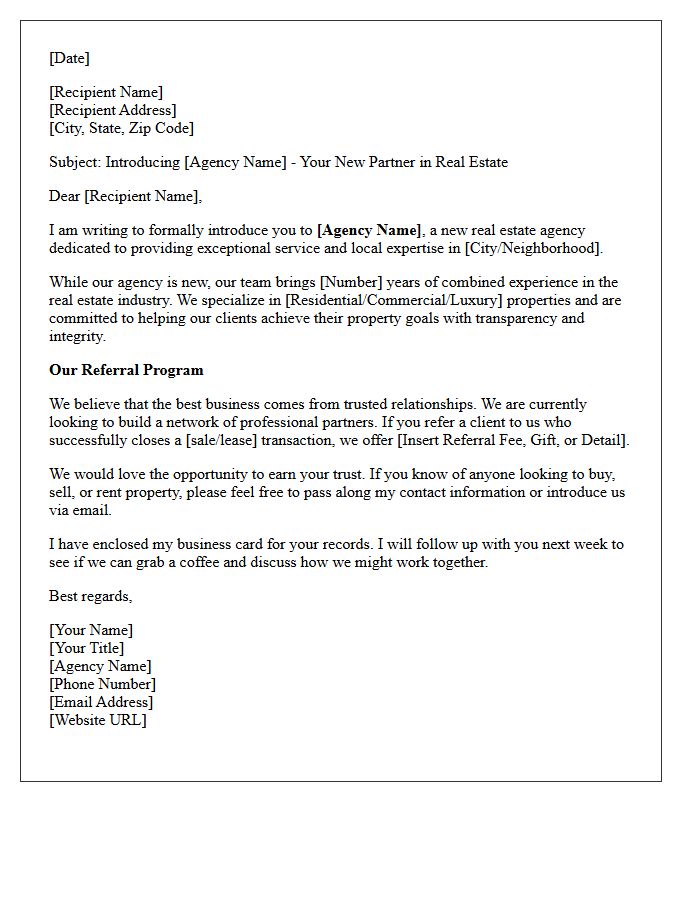 New Real Estate Agency Introduction and Referral Letter
