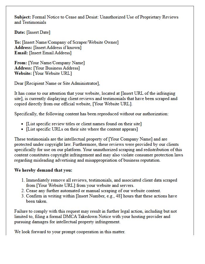 Client Review and Testimonial Scraping Takedown Letter