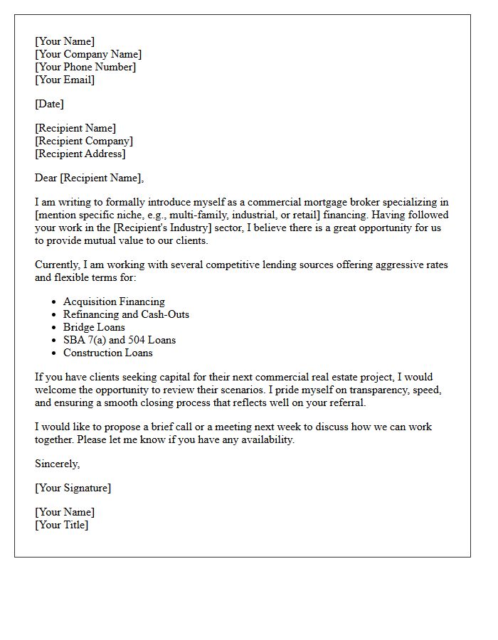 Commercial Real Estate Mortgage Broker Referral Letter