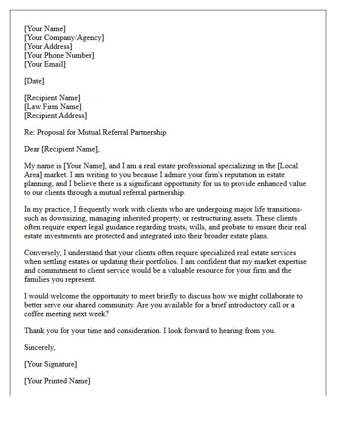 Letter Proposing Mutual Referral Partnership Between Real Estate and Estate Planning
