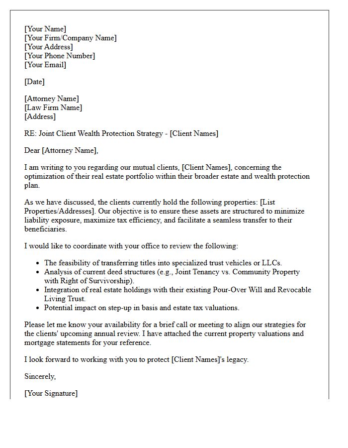 Letter to Estate Planning Attorney Regarding Joint Real Estate Client Wealth Protection
