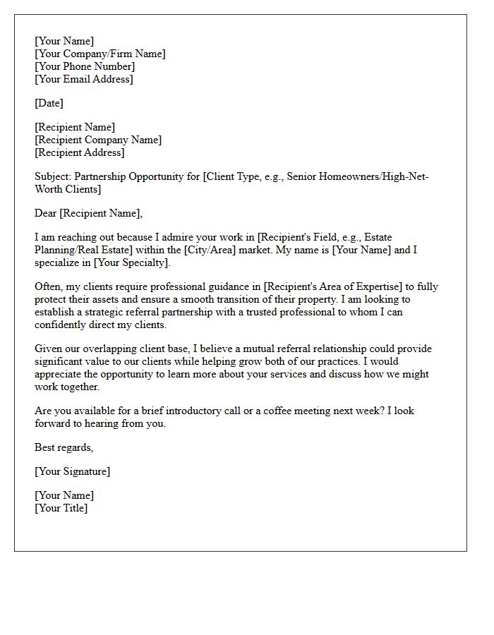 Strategic Referral Partnership Request Letter for Estate Planners and Real Estate Agents