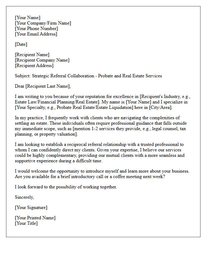 Letter Inviting Cross-Industry Referral Collaboration for Probate and Real Estate Clients