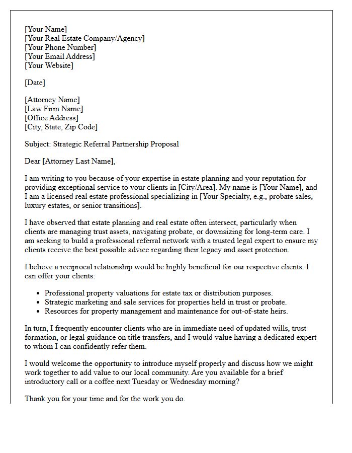 Letter Proposing Cross-Industry Real Estate Referral Network for Estate Planning Attorneys