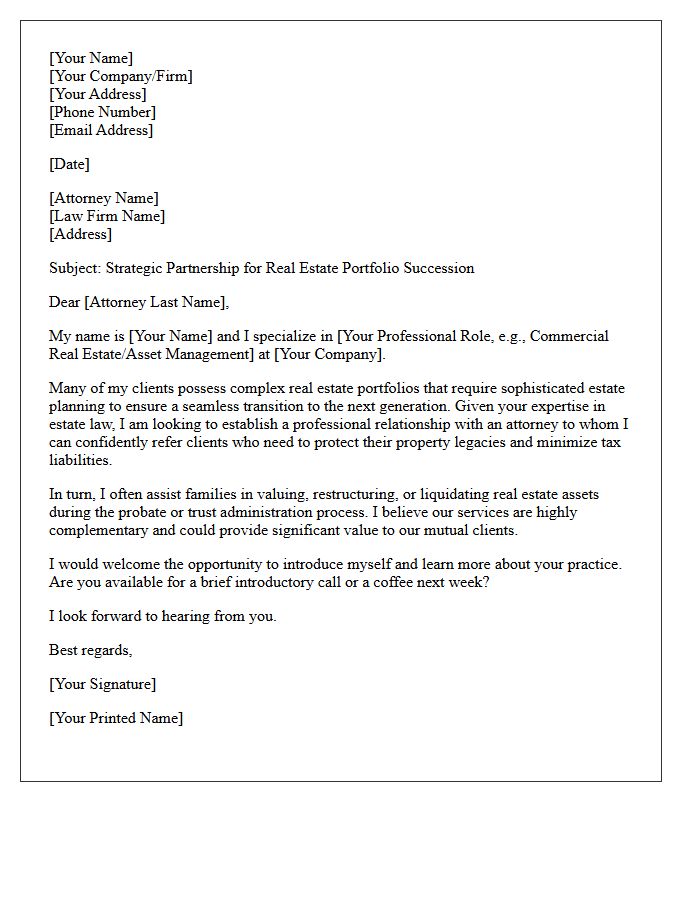 Real Estate Portfolio Succession Referral Request Letter for Estate Planning Attorneys