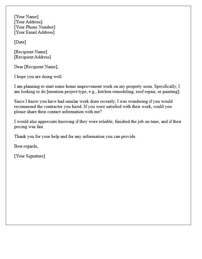Home Improvement Contractor Referral Request Letter