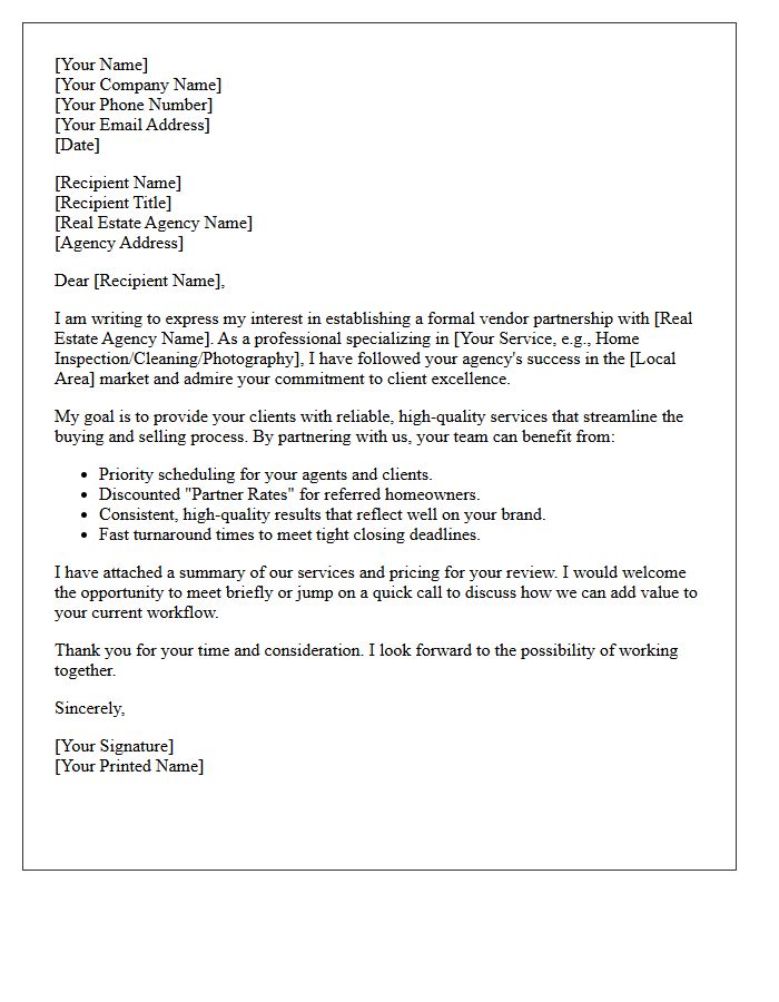 Real Estate Vendor Partnership Proposal Letter