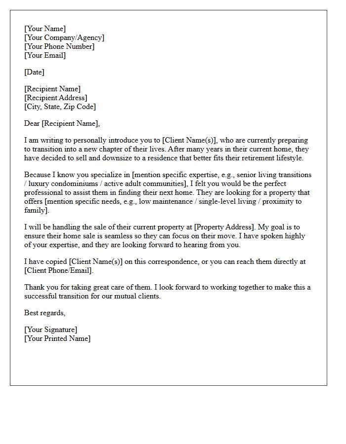 Retiree Home Sale and Downsizing Referral Letter