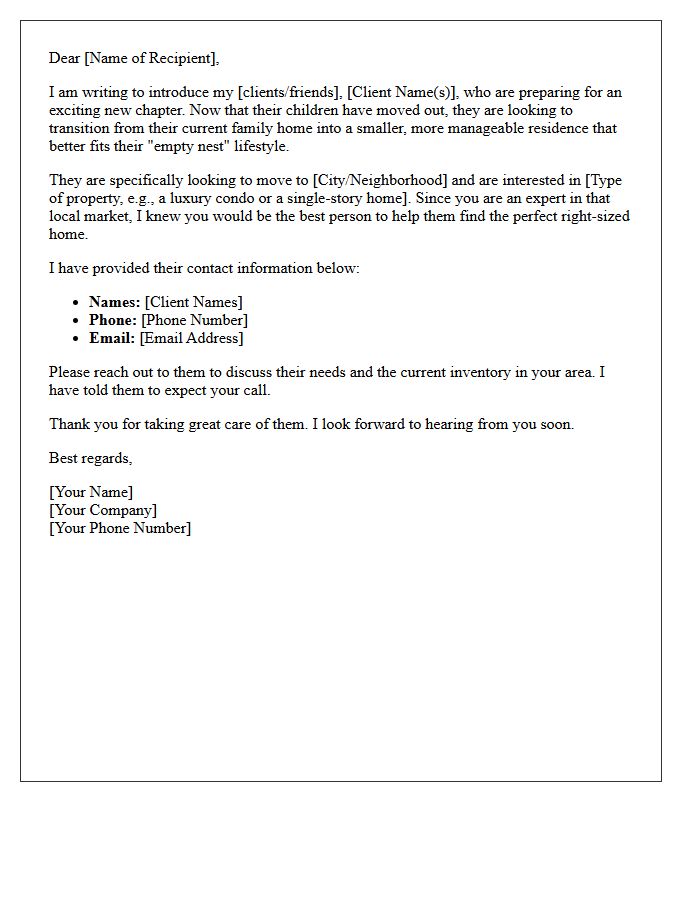 Empty Nest Smaller Home Relocation Referral Letter