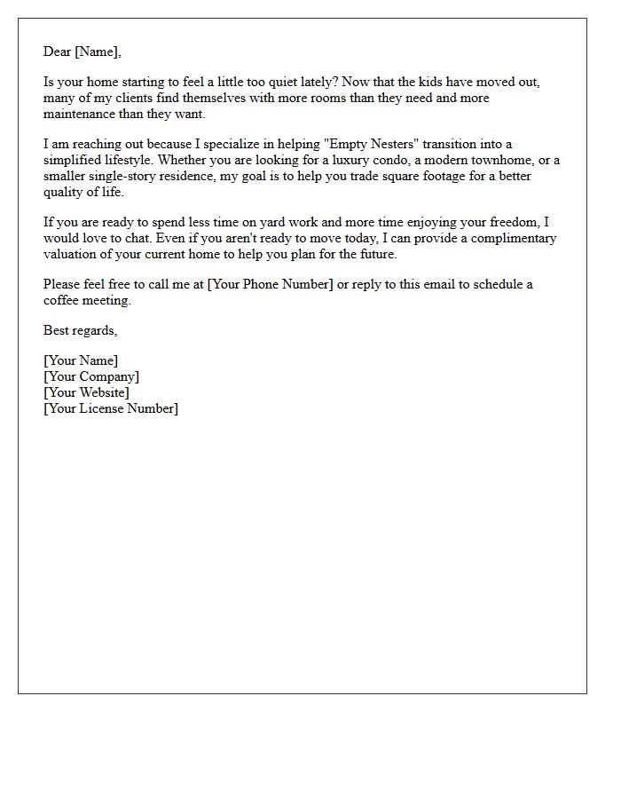 Empty Nester Simplified Lifestyle Real Estate Referral Letter