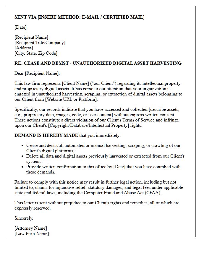 Law Firm Digital Asset Harvesting Cease and Desist Letter