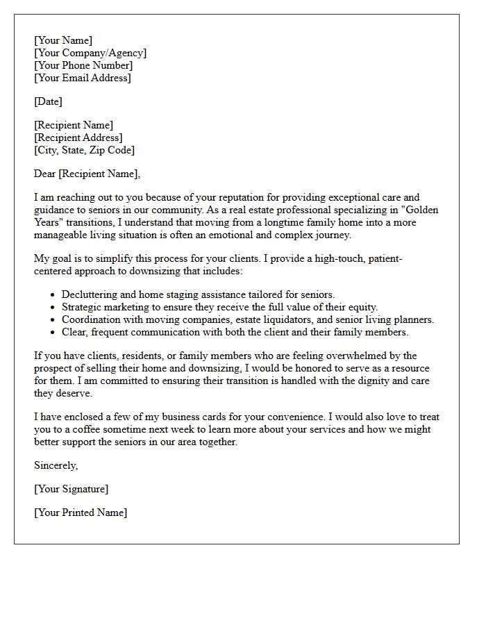 Golden Years Downsizing Real Estate Referral Letter