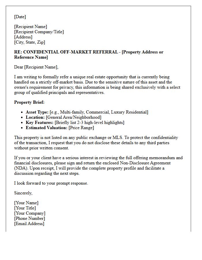 Confidential Off-Market Property Referral Letter