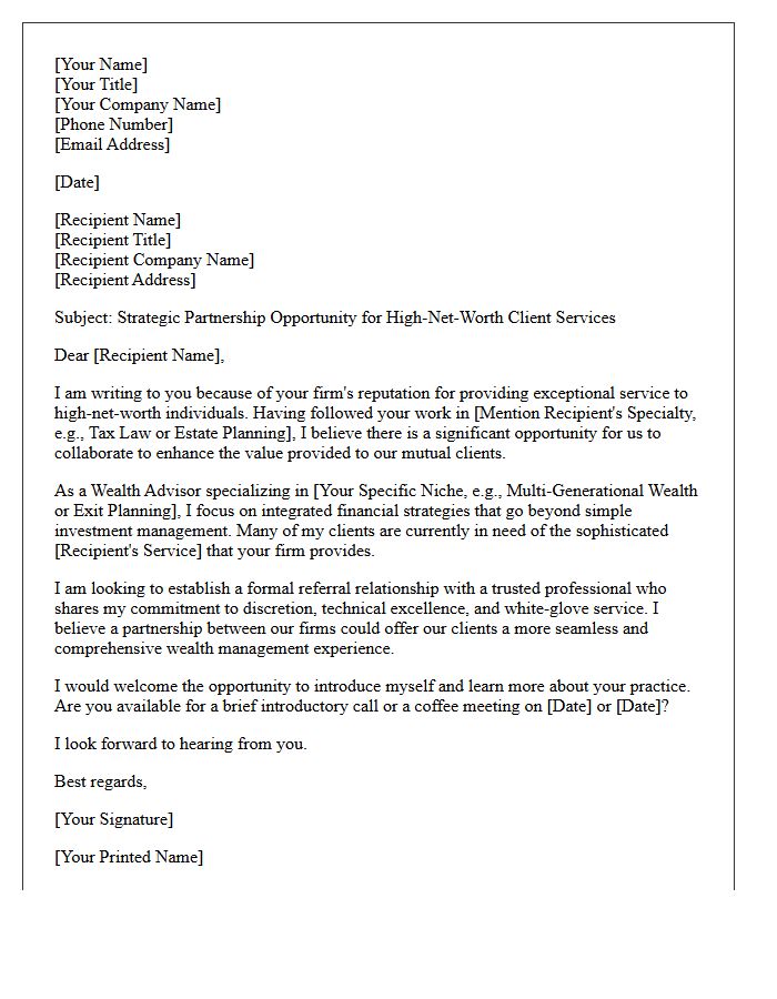 High-Net-Worth Wealth Advisor Partnership Letter