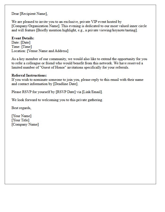 Private VIP Event Invitation and Referral Letter