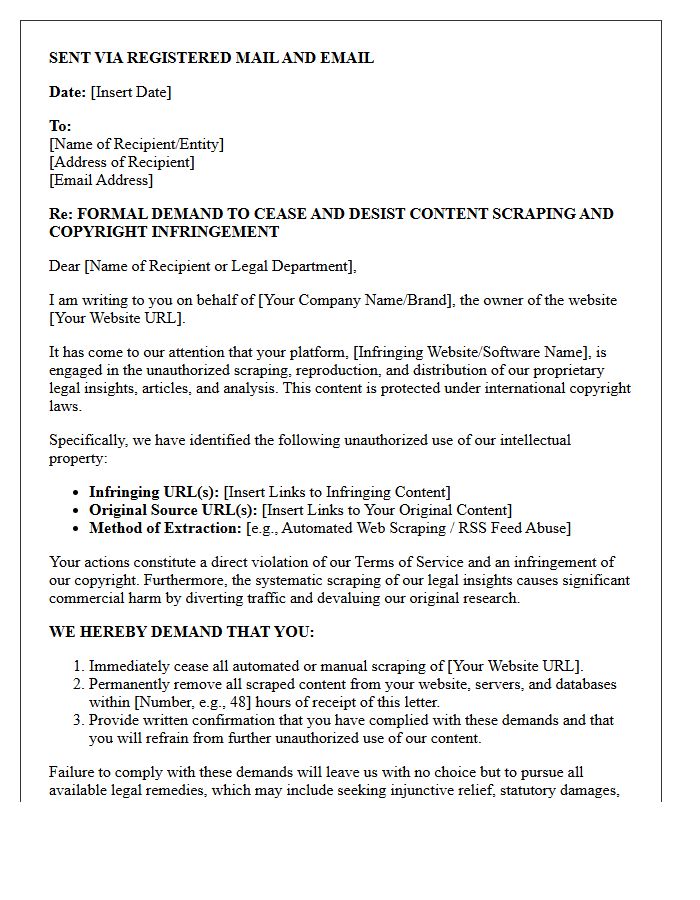 Legal Insights Content Scraping Formal Demand Letter