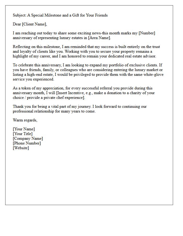 Luxury Estate Anniversary Celebration Referral Letter