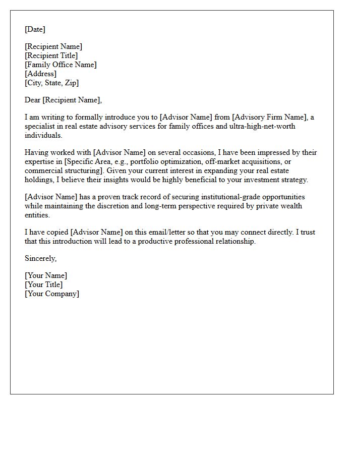 Family Office Real Estate Advisory Referral Letter