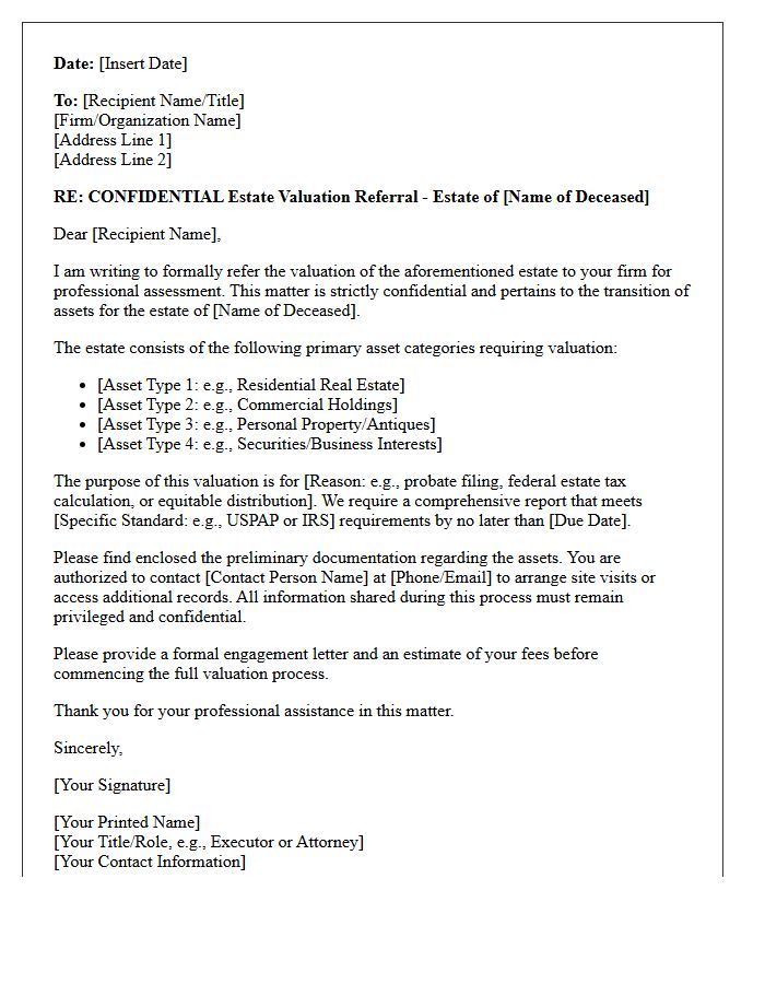 Confidential Estate Valuation and Referral Letter