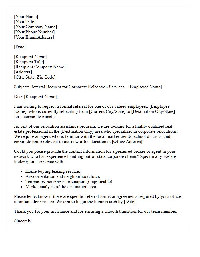 Out-of-State Corporate Relocation Referral Request Letter