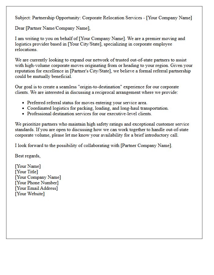 Corporate Mover Out-of-State Partnership Referral Letter