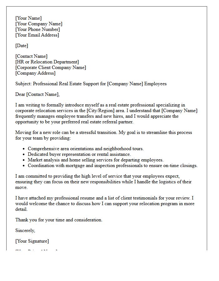 Real Estate Relocation Referral Request Letter for Corporate Movers