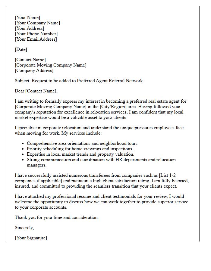 Corporate Mover Preferred Agent Referral Request Letter