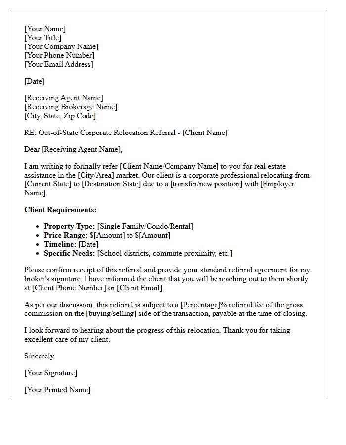 Out-of-State Corporate Client Relocation Referral Letter