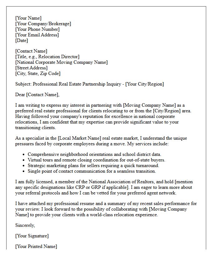 National Corporate Mover Real Estate Referral Request Letter