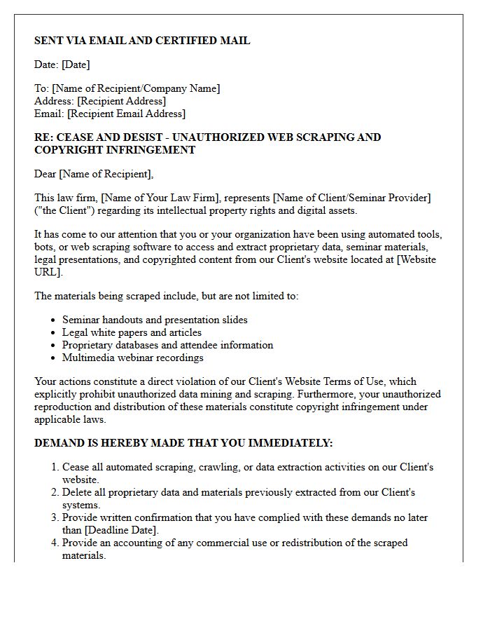 Law Firm Seminar Materials Web Scraping Warning Letter