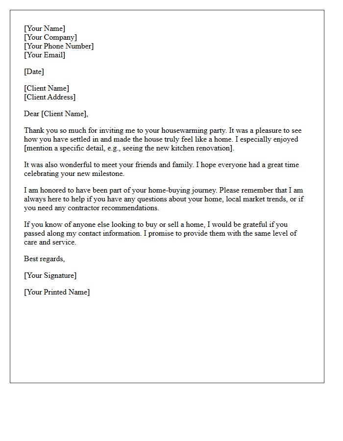 Recent Buyer Housewarming Event Follow-Up Letter