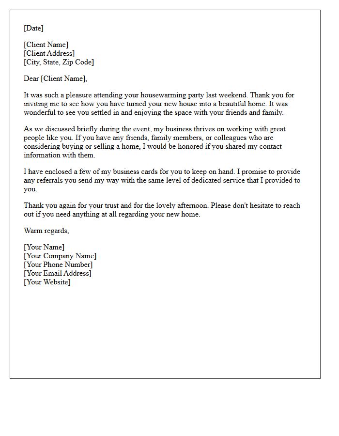 Housewarming Success Follow-Up Referral Letter