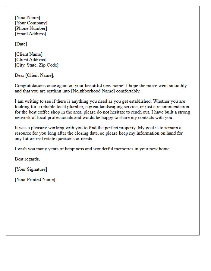 Client Housewarming Follow-Up Introduction Letter