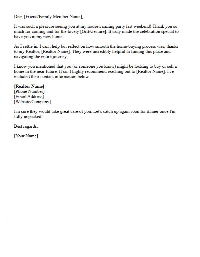 Real Estate Post-Housewarming Network Referral Letter