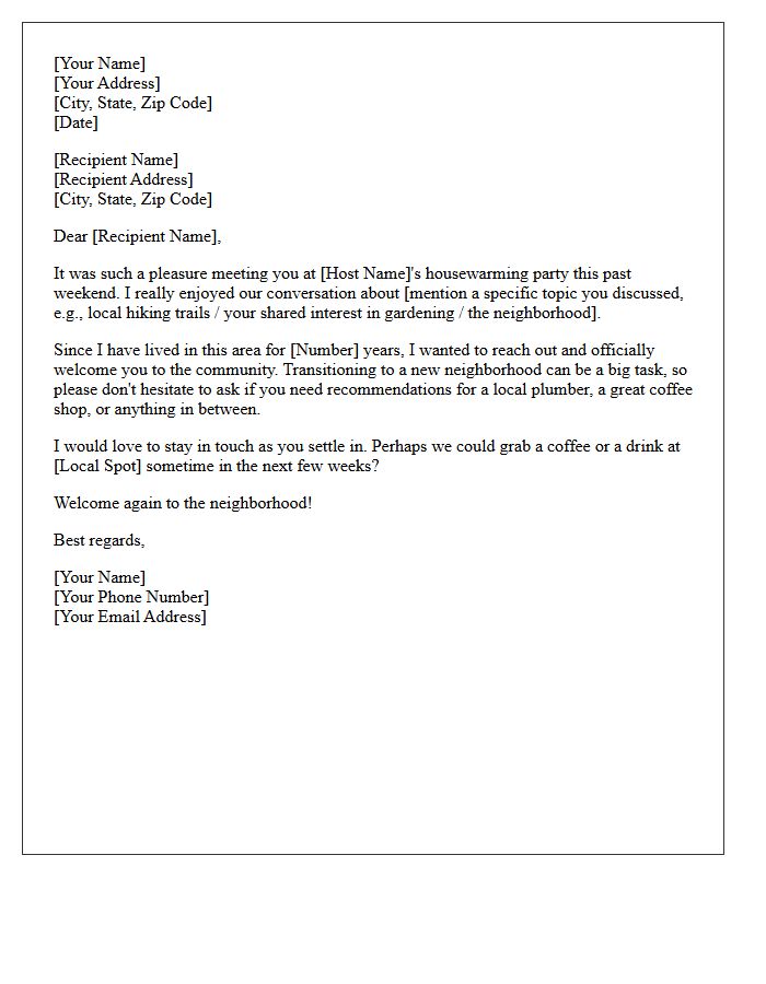 New Homeowner Party Follow-Up Connection Letter