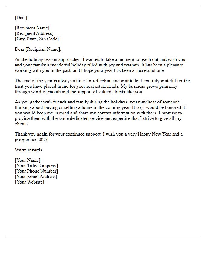 Holiday Greetings and Real Estate Referral Request Letter