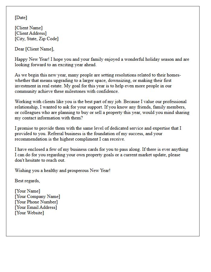 New Year Property Goals Referral Letter for Past Clients