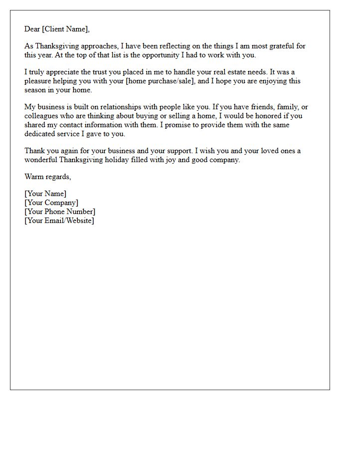 Thanksgiving Real Estate Gratitude and Referral Letter