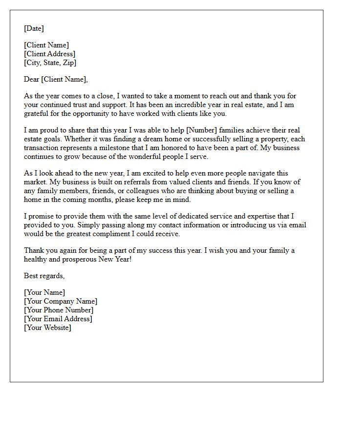 Year-End Real Estate Success and Referral Request Letter