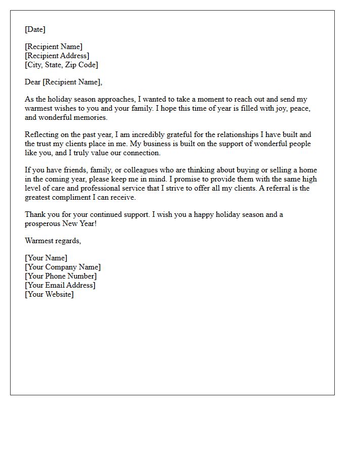 Holiday Warm Wishes and Real Estate Referral Letter